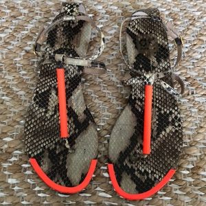 Dolce Vita snakeskin and neon orange sandals